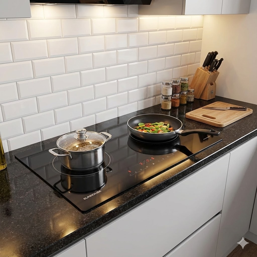 Bếp từ đôi Sunhouse giúp tiết kiệm diện tích mặt bếp