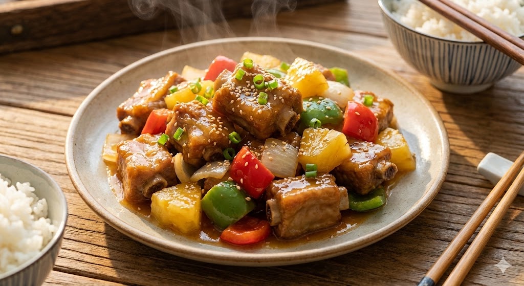 Đĩa sườn xào chua ngọt vàng óng hấp dẫn