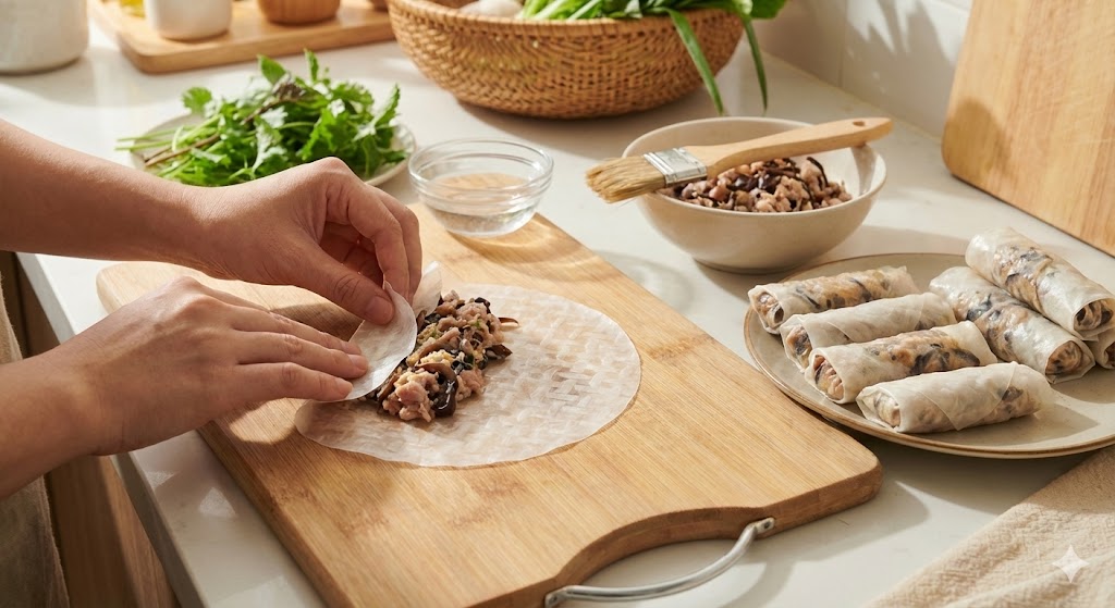 Hướng dẫn cách gói nem rán đẹp mắt