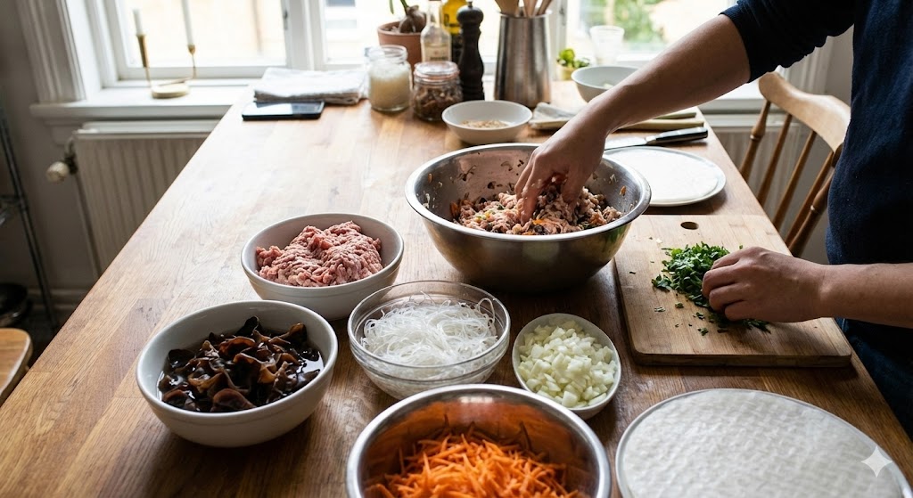 Sơ chế nguyên liệu làm nem rán