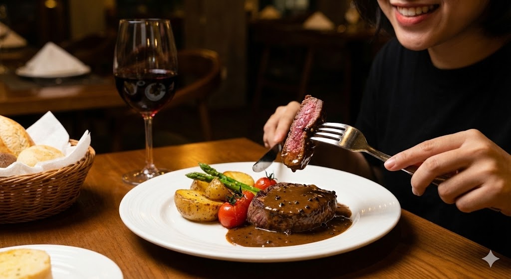 Thưởng thức bò bít tết mềm ngon